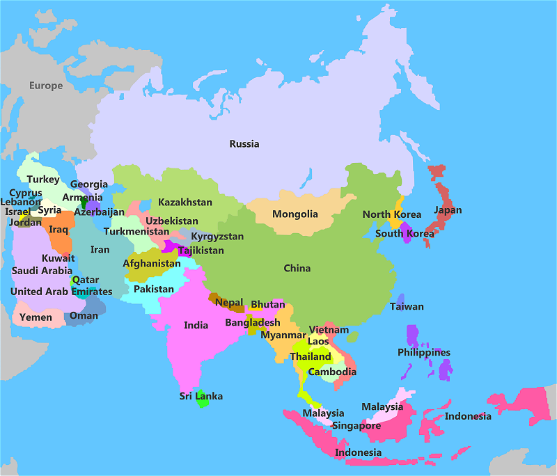 world map europe and asia. Map of Asia